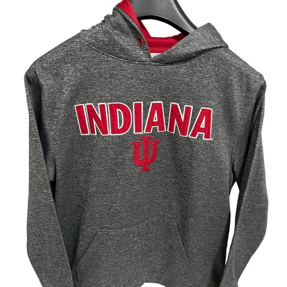 Indiana Hoosiers Mens Hooded Pullover Sweatshirt Size Large Gray Red - Picture 1 of 6